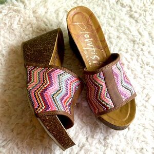 Blowfish Multi Color Stripe Wedges Size 8.5
